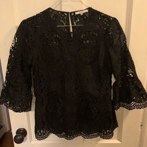 Ro & De Lace Peplum Top (Black)